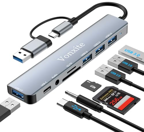 Hub USB 3.0,Hub USB C,8-en-2 Multiprise USB avec Port USB 3.0/Lecture de Carte SD/TF/Ports Audio 3,5 mm/Ports USB-C/3 * USB 2.0,5Gbps Haute Vitesse Compatible avec MacBook,iMac,Surface,XPS,PC,HP,Dell