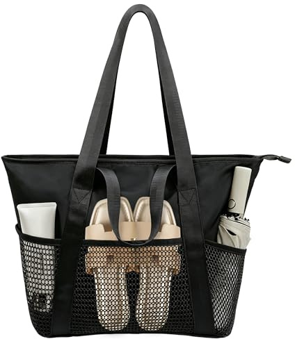 beifon Strandtasche XXL Familie mit Reißverschluss, Strandtasche Damen Große Wasserdicht Faltbar, Mesh Badetasche Beach Tote Bag Strand Tasche Shopper für Strand Reisen Urlaub