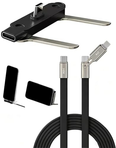 Générique Câble de Charge 2 en 1 avec Support Invisible, Détachable Cordon Chargeur Ultra Rapide 240W Type C, Câbles Données Téléphone Pliables Portable Voyage Jeu (BLACK STAND+BLACK CABLE)