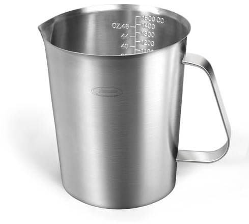 Newness Messbecher Edelstahl, 1500 ML [3 Messskalen, einschließlich Cups Skala, ML Skala, OZ Skala] Edelstahl-Messbecher Milchkännchen mit Markierung mit Griff, Messkanne Milk Pitcher