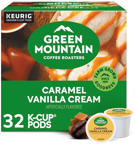 Green Mountain Coffee Roasters Caramel Vanilla Cream, Single-Serve Keurig K-Cup Pods, Flavored Light Roast Coffee Pods, 32 Count