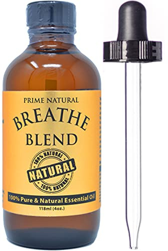 Prime Natural Breathe Essential Oil Blend 4oz - Pure, Undiluted Therapeutic Grade for Aromatherapy, Scents & Diffuser - Sinus Relief, Allergy, Congestion, Cold, Cough, Headache