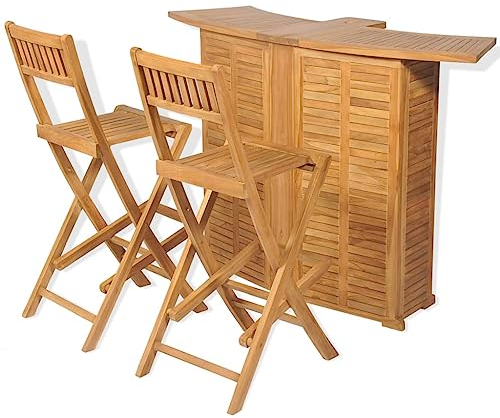 vidaXL Teak Massiv Bistroset 3-TLG. mit Klappstühlen Garten Tresen Barhocker Gartentheke Gartenbar Set Stehtisch Barstuhl Gartenmöbel Gartenset