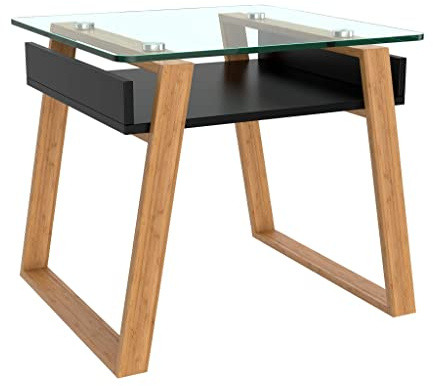 bonVIVO Pablo Black Side Table – Square Wooden Coffee Table with Glass Top, Stylish Living Room Table, Small Bedside Table, Modern End Table for Sofa, Bedroom or Lounge Décor