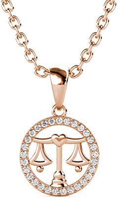 MYC-Paris - Waage Sternzeichen Anhänger - Messing mit 18k Vergoldung - Hochwertiger österreichischer Kristall - Geburtstagsgeschenk, Muttertag, Weihnachten - Roségold Farbe