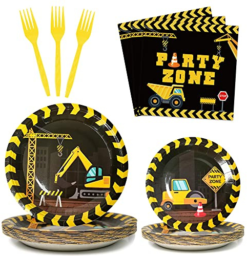 96pcs Construction Birthday Party Supplies Construction Theme Paper Plates and Napkins Construction Truck Decorations for Boys Kids Tractor Dump Digger Vehicle Themed Party Favors, Serve 24