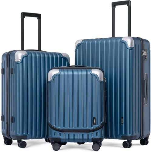 LEVEL8 Koffer Trolleys 3er Kofferset, Leicht ABS+ PC Handgepäck Hartschalen Rollkoffer Reisekoffer Erweiterbar, TSA, 4 Rollen, 55 cm/68 cm/78 cm, 36-42L/65L/104L (Blau, 20/24/28)