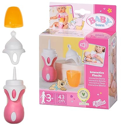 BABY born Interact, Flasche&Löffel 43cm - Interaktive Puppenflasche in pink und weiß mit Sound-Funktion, 2 wechselbare Aufsätze - verwendbar als Flasche und Löffel