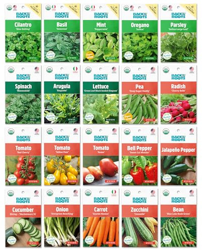 Back to the Roots Organic Seed Bundle - Herbs and Vegetables Variety Pack for Planting - Assorted Non-GMO Seed Mix for Beginner Indoor and Outdoor Gardening, (Pack of 20)