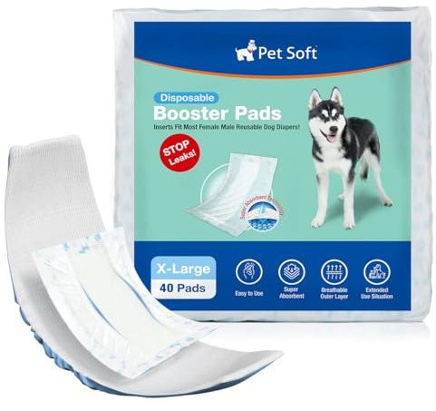 Pet Soft Inlagor för engångsblöjor för hundar, Inlagor för hundblöjor för hanar och tikar med läckagesäkert skydd, Högabsorberande hundinlagor Booster pads för hundblöjor (XL-40)
