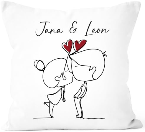 SpecialMe® Kissen-Hülle Liebe Herz personalisiert mit Namen Geschenk Jahrestag Valentinstag Paare Mann Frau Weiss Standard