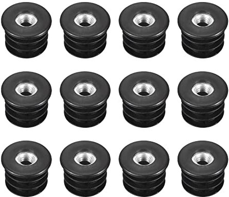sourcing map 12Pcs Inserts for Round Tubes with M8 Thread, for 25mm/0.98 OD Round Tube, Round Black Plastic Furniture Leg Plug Caster Insert Chair End Caps
