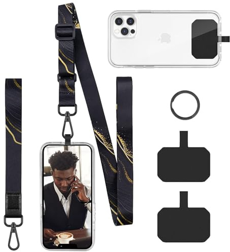 Cell Phone Lanyard, Crossbody Neck Lanyard, Hand Wrist Strap for Cell Mobile Phone,Key Chain, Card Holder,ID Badge, Shoulder Neck Strap for All Smartphones.Free 2×Pads, 1×Metal Keyrings