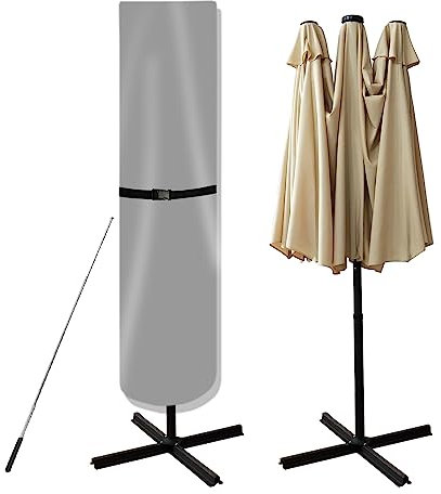 Parasol Cover, 420D Waterproof Outdoor Patio Umbrella Cover for 7-11ft/2.1-3.3m Market Umbrella or 15ft/4.5m Double-sided Umbrella, Gray 240cm H/59cm(top)/59cm(bottom)