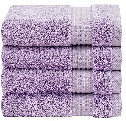 Cotton Paradise turkiska tvättlappar i 100% bomull, 4-pack för badrum, mjuka absorberande små ansiktshanddukar, tvättrasor, syrenlila