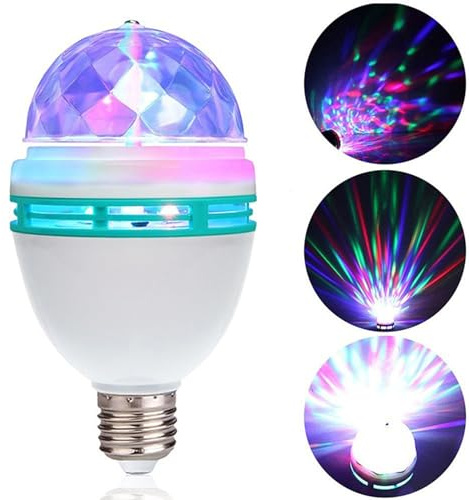 BVCL LED Disco Leuchten, 360° drehbar mit E27 Fassung, 3W, Ø 8 x 16 cm (D x H), RGB LED Disco Kugel
