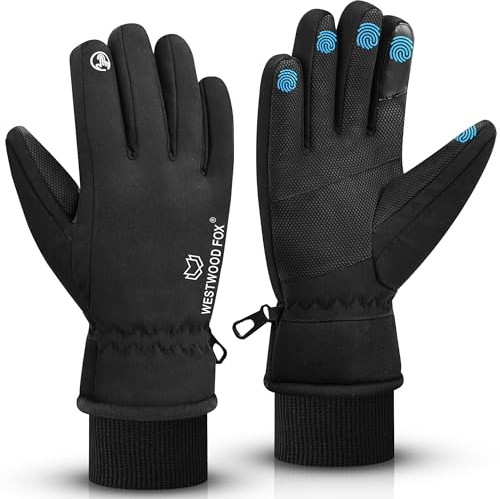 WESTWOOD FOX wasserdichte Winterhandschuhe für Männer & Frauen, Winddichte, warme Skihandschuhe, Touchscreen, Anti-Rutsch-Griff-Handschuhe für Radfahren, Snowboarden, Wandern, Laufen (SCHWARZ, XL)