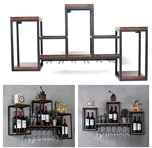 Jolre Weinflaschenregal für die Wand, Vintage Weinregal mit Weinglashalter aus Holz, Wandregal aus Holz, Massivholz Bar Wandregal aus Holzz Weinflaschenregal, Restaurant Bar Holzregal, Wanddekoration
