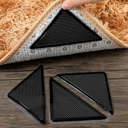 Mabor 4 Stück Antirutschmatte Teppich Waschbare Wiederverwendbare Teppichstopper mit 4 Stück Hilfsaufklebern für Raue Teppiche Antirutsch Pads rutschfeste Teppichunterlage