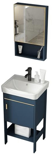 Lavello in ceramica di utilità,lavatoio con mobile,lavabo lavanderia ceramica,Mobile con specchio, rubinetto, cerniera silenziosa, adatto per bagno, toilette, hotel all'aperto, ( Size : 43*35CM/16.9*1