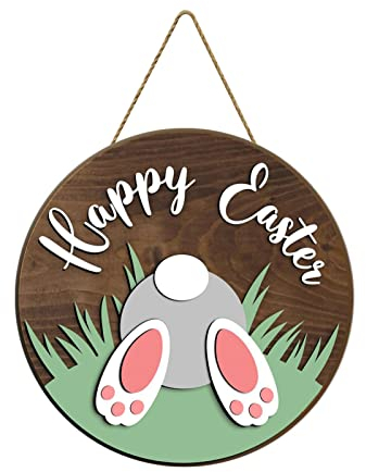 Türschild Türschmuck Ostern Wanddekor Anhänger Geschenk für Ostern, Osterhasen Willkommensschild Hase Türschild Dekoschild Haustürschild, Tür, Wand, Frühlings Ostern Ornament, (Army Green-C, 30cm)