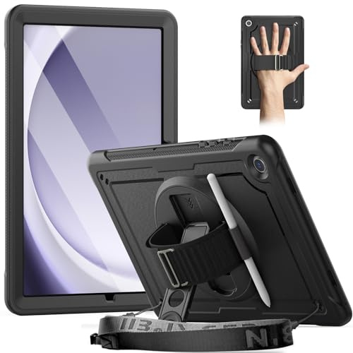 Timecity for Samsung Galaxy Tab A9 Plus Case 11 2023 (SM-X210/X215/X216) | Shockproof Cover with Screen Protector,Stand/360 Rotating Hand Strap,Pencil Holder,Heavy Duty Cover for Tab A9+ Tablet, Black