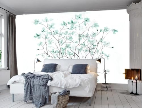Fototapete Blumen 3D Tapeten 3D Effekt Wohnzimmer Schlafzimmer Vliestapete Einfache Frische Grüne Baumblätter Natur Grau Graffiti Steinoptik Kinder Tapeten