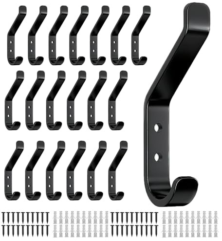 susswiff 20 Stück Garderobenhaken, Kleiderhaken zum Schrauben, Haken für Akustikpaneele, Schlafzimmer, Wohnzimmer, Badezimmer, Wandhaken für Garderobe, Jacken, Hut, Metall, 10 cm