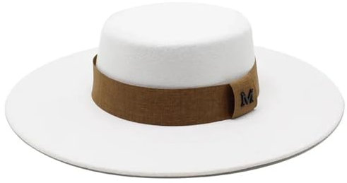 WOYUANSHA Cowboyhüte Fedora-Hut Für Herren Einfarbig Breiter Zylinder Modisch Schwarz Vintage-Filzhut 56–58 cm Weiß