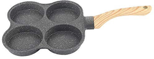 Miskall 4-Loch-Omelettpfanne, Antihaftbeschichtete Eierpfanne, Pfannkuchenmaschine Für Gesundes Frühstück, Für Induktionsherd, Gasherd, Holzmaserungsgriff