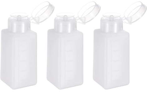 HARFINGTON 3pcs Solvent Alcohol Dispenser 250ml(8.5oz) Press Type ESD Safe Anti-Splash Liquid Dispenser Pump with Sealing plastic Lid for Alcohol, Nail Polish & Makeup Remover, White