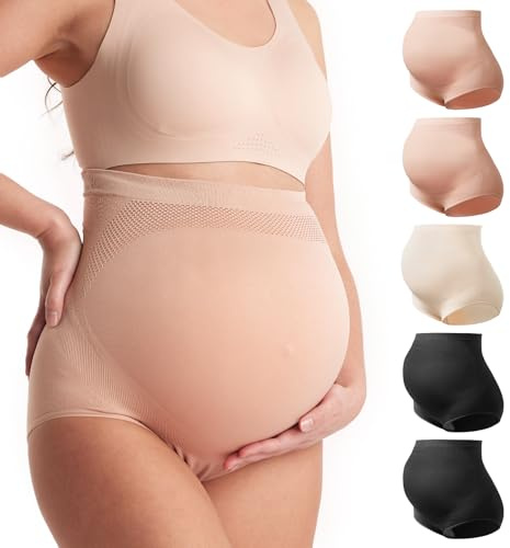 Momcozy Women's Maternity High Waist Underwear Pregnancy Soft Seamless Maternity Underwear Over Bump 5 Pack