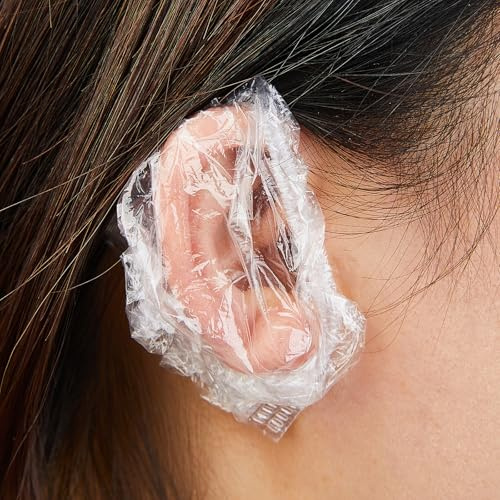 Confezione da 100 protezioni per le orecchie usa e getta, impermeabili, trasparenti, per doccia, tinture per capelli, doccia, bagno, salone