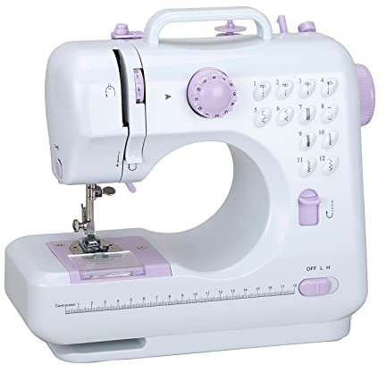 Telituny Nähmaschinen, 505A Kinder Nähmaschine mit Eingebautem LED-Licht und Fußpedal |12 Stiche|Sewing Machine|Nähmaschine Anfänger|Doppellinien-Rückwärtsstich mit zwei Geschwindigkeiten|Lila