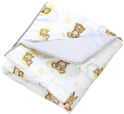 TupTam Baby Krabbeldecke 120x120 cm – Gepolstert, weich, Baumwolle, Farbe: Tiere auf Wolken/Weiß/Grau/Beige