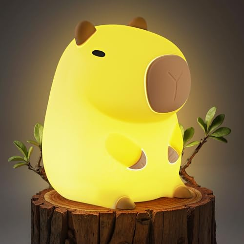 Lampada da Notte per Bambini Capybara, Carina Lampada in Silicone per Cameretta, Lampada da Comodino Touch Squishy Regolabile, Adorabile Lampada Animale Ricaricabile, Regali Kawaii per Decorazione