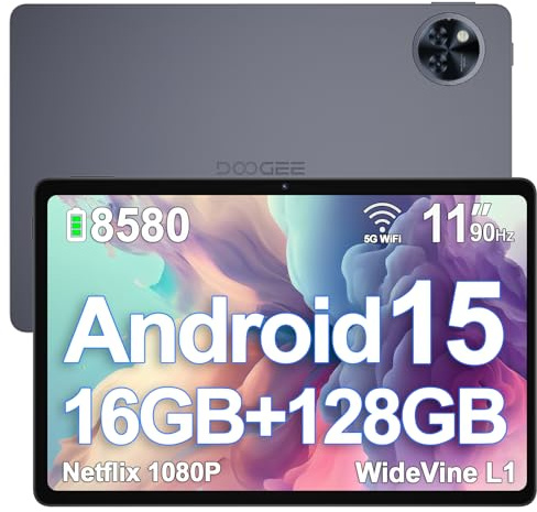 DOOGEE U11 Android 15 Tablet 11 Pulgadas, Tablet Octa-Core, 16GB RAM+128GB ROM/1TB TF, HD IPS Pantalla/90Hz, 8580mAh Batería,WiFi 2.4/5GHz / Widevine L1 /5MP+13MP / Facial ID/GMS/BT5.0/3.5mm Jack