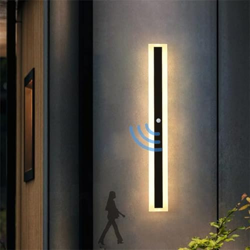 LED Außenwandleuchten mit Bewegungsmelder Wandbeleuchtung Lange Aussen IP65 Wasserdicht Wandlampe Schwarz Innen Modern Wandlicht Aluminium Acryl für Villa Terasse Garden Korridor (Warmes Licht,60cm)