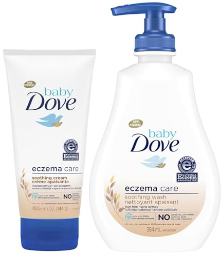 Dove Baby Skin Care Bundle – Colloidal Oatmeal Derma Care Soothing Wash and Eczema Relief Calming Cream, Fragrance Free (2 Piece Set)