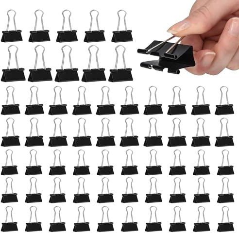 90 Stück Foldback Klammern, 15mm/19mm/25mm/32mm Papierklammern, Binder Clips aus Metall, Klein Büroklammern, Vielzweckklammern für Briefpapier Papier, Bürobedarf, Schwarz