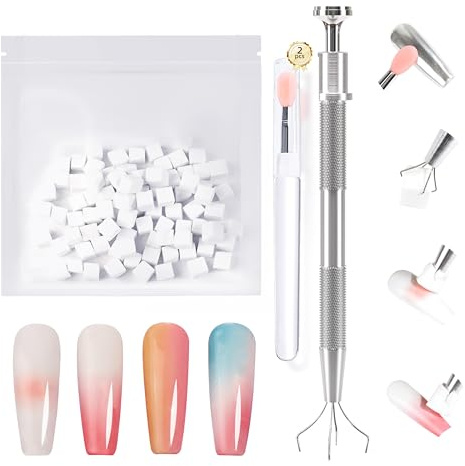 Aokitec Soft Nail Schwamm für Gel Nagellack UV, 100 PCS Nail Sponges for Ombré Gel Nägel with Metal Grabber Pen Silicone Nail Brush, Nail Zubehör für Blush-Verlaufseffekt, Nägel Selber Machen