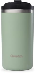 QWETCH - Travel Mug Isotherme - Vert Tilleul 350ml - Thermo Café & Thé en Inox - 6h Chaud et 12h Froid - Étanche, Mug de voyage