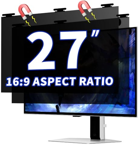 Phimoos [2 Pack 27 Inch Hanging Magnetic Computer Privacy Screen for 16:9 Widescreen Monitor, Eye Protection Anti Glare Blue Light Filter, Removable Reusable 27in Anti Spy Security Protector Film