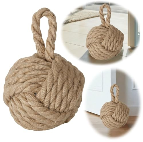 LS-LebenStil Vintage Türstopper Malmö 23cm Beige/Braun 1,3kg Jute Knoten Tragegriff Handgearbeitet Bodenstopper Türpuffer Türhalter Türsack Tür Stopper Sack Fensterstopper Boden Stopper Buchstütze