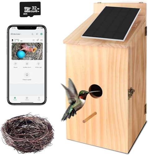 Smart Bird Box Camera Solar Powered, 1080p HD Wireless Birdhouses for Outdoors, Auto Capture Bird Videos & Motion Detectio and App Notify