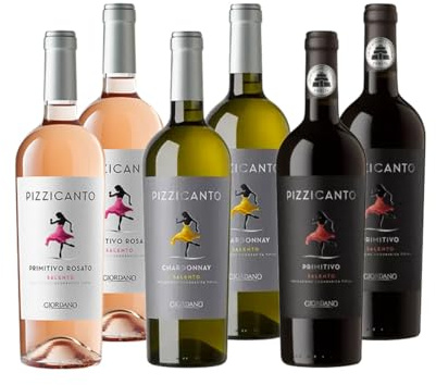 Giordano – BOX PIZZICANTO – Confezione con 3 Tipologie di Vino Pizzicanto: Primitivo Rosso, Rosato Primitivo e Chardonnay Bianco – 6 Bottiglie da 75 cl