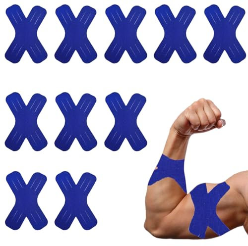 XENQITO 10 Pcs Bandes de Kinésiologie Prédécoupées pour Genoux, Tape de Kinesiologie pour Genou, Tape de Kinesiologie élastiques et Imperméables pour Genoux, Aux épaules, Aux Chevilles et Aux Poignets