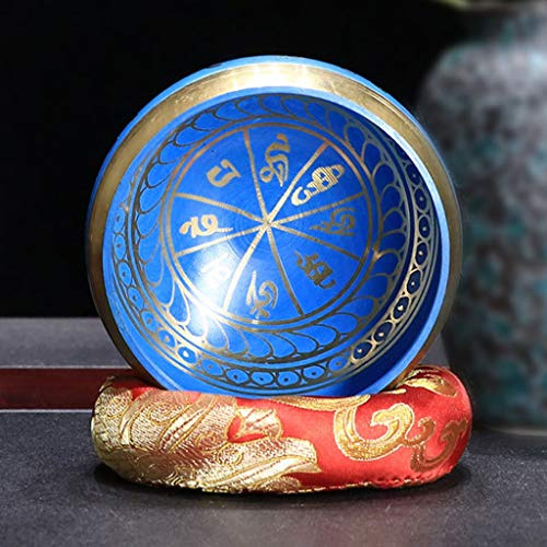 Ny 9,5 cm Arrivials Buddhism Tillbehör Tibetansk Meditation Hamrad Aalmisskål Yoga Koppar Ljud Chakra klangskål Blå(Blu)