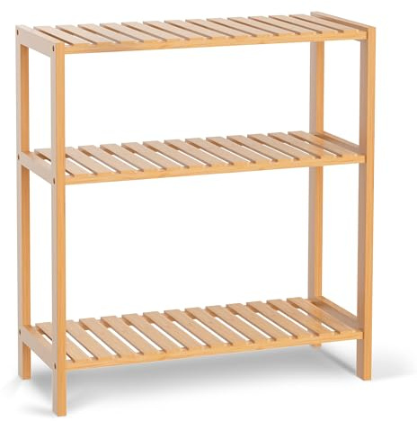 VASMIA Estantería de Bambú de 3 Niveles,Estantería de Pie Moderno Estante de Almacenamiento para baño, Cocina y Dormitorio,Sala de Estar,26 x 60 x 66 cm,Natural