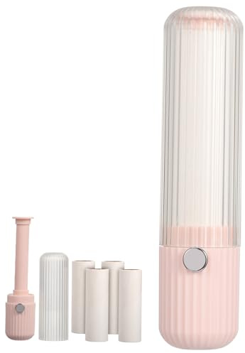 Mini Roller Leva Pelucchi Portatile Rosa, Plastica | 120 Fogli, Impugnatura Antiscivolo Comoda, Copertura Protettiva Trasparente